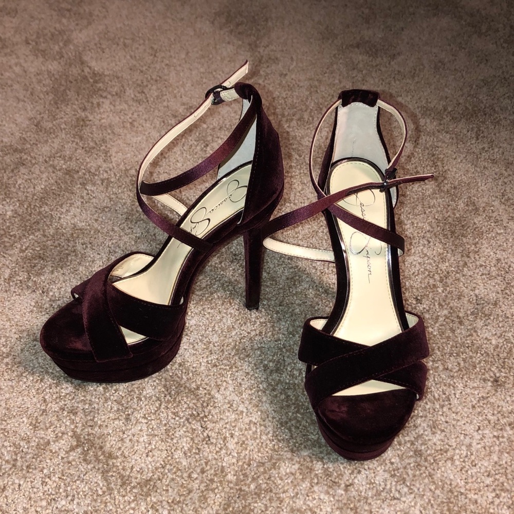 Jessica Simpson Burgundy Platform Strappy Heels 7M